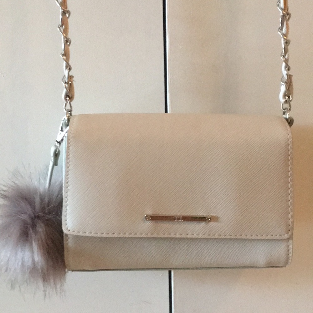 Crossbody Bag Faux Fur Keychain Light Gray Silver